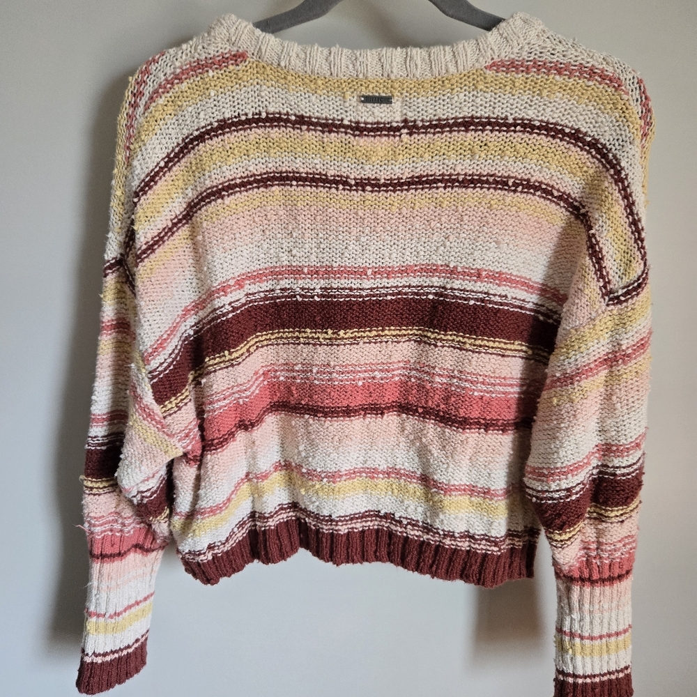 Billabong M Medium Easy Going Stripe Sweater Rose Oversized Drop Sleeve Yellow - Picture 9 of 11
